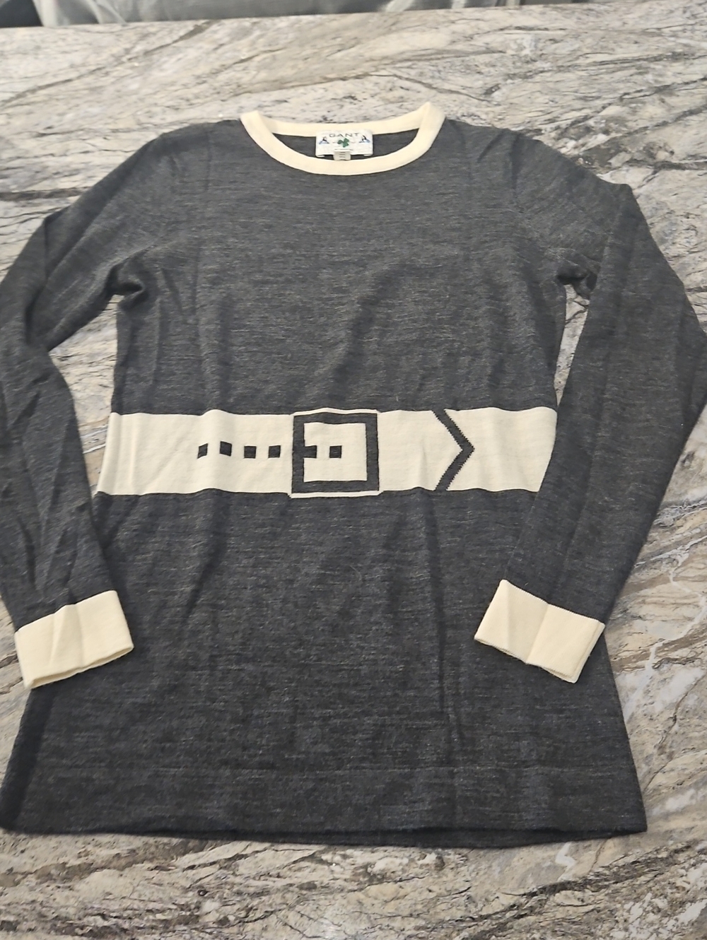 Gant Gray Crewneck Sweater with Cream Belt Graphic